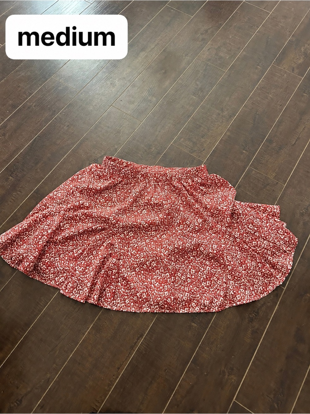 Women's Red Floral Tiered Skirt - Medium